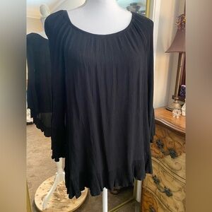 Chelsea & Theodore Black Blouse with Bell Sleeves and Ruffled Style
